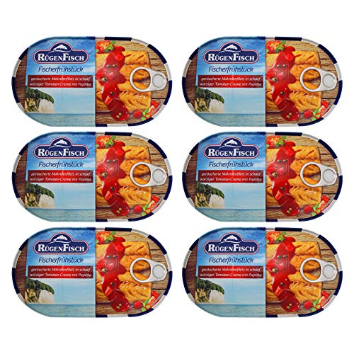 6er Pack RügenFisch Fischerfrühstück 6 x 200 g Fischbüchse Dosenfisch Makrelenfilet Fischdose von Rügen Fisch