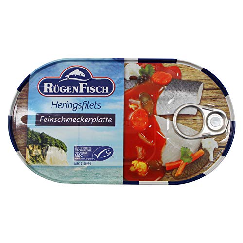 2er Pack Rügen Fisch Feinschmeckerplatte (2 x 200 g), Heringsfilets mit feinem Gemüse in delikater Sauce von Rügen Fisch