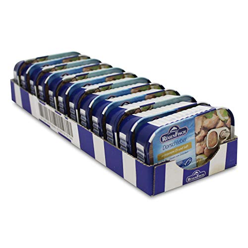 12er Pack Rügen Fisch Dorschleber in eigenem Öl und Saft (12 x 120 g) von Rügen Fisch