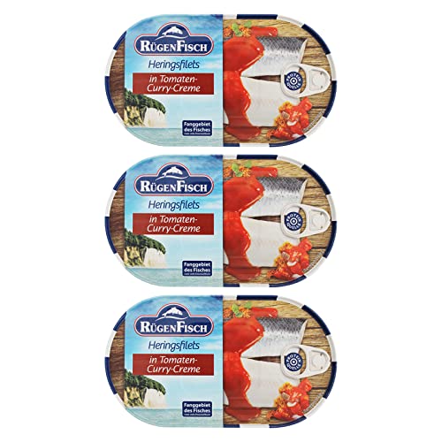 3er Pack Rügen Fisch Heringsfilets in Tomaten-Curry-Creme (3 x 200 g) von Rügen Fisch
