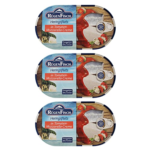 3er Pack Rügen Fisch Heringsfilets in Tomaten-Mozzarella-Creme (3 x 200 g) von Rügen Fisch
