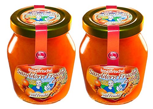 2 Gläser Rügener Inselfrische Sanddorn Fruchtaufstrich pur mit extra viel Frucht, 220 g von Rügener Inselfrische