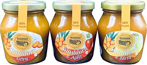 Sanddorn Fruchtaufstrich extra - 3 verschiedene Sorten: pur, mit Apfel, mit Birne Sanddorn Fruchtaufstrich extra - 3 verschiedene Sorten: pur, mit Apfel, mit Birne von Rügener Inselfrische