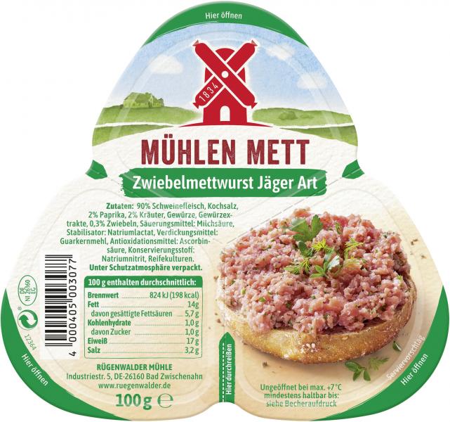 Rügenwalder Mühle Mühlen Mett Zwiebelmettwurst Jäger Art von Rügenwalder Mühle