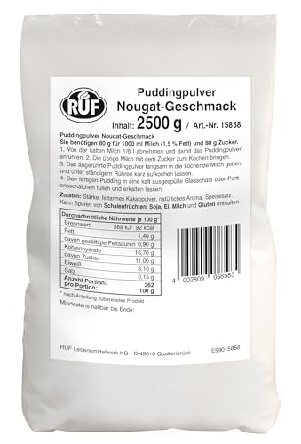 RUF Nougat-Pudding-Pulver, Pudding zum Kochen, mit fettarmen Kakaopulver, Großpackung ideal geeignet für Großküche, Hotel und Restaurant-Küche, 1x2500g von RUF