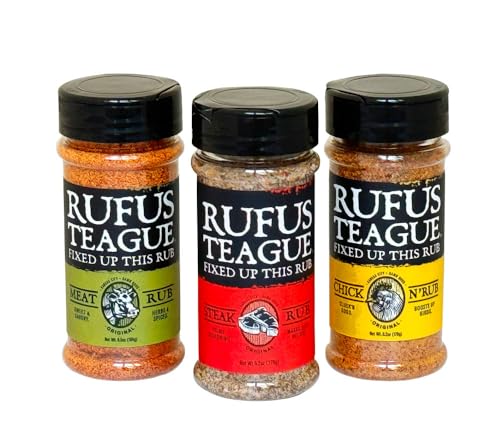 RUFUS TEAGUE Rub Variety Pack, Premium Gewürz-Set, 1x 184 g Fleisch-Rub, 1x 176 g Hähnchen-Rub und 1x 176 g Steak-Rub, köstliche Gewürze zum Marinieren und Grillen RUFUS TEAGUE Rub Variety Pack, Premium Gewürz-Set, 1x 184 g Fleisch-Rub, 1x 176 g Hähnchen-Rub und 1x 176 g Steak-Rub, köstliche Gewürze zum Marinieren und Grillen von Rufus Teague