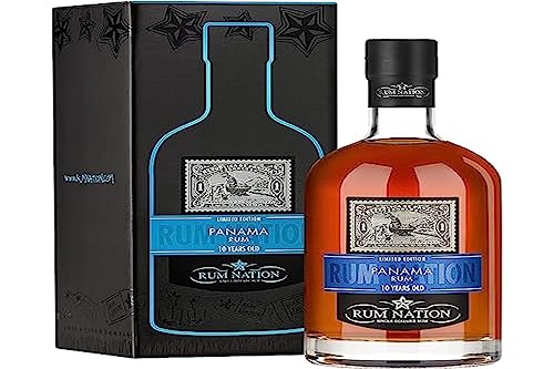 Rum Nation I Panama 10 Years Old I 700 ml I 40% Vol. I Nach traditionellen Rezept hergestellt I Reifung in Bourbon-Fässern I Delikate Süße im Geschmack von Rum Nation