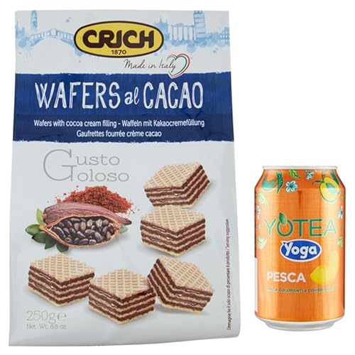 10er-Pack Crich Wafers con Crema al Cacao,Waffel mit Kakaocreme,Süße Snack Kekse 250g Beutel + 1er-Pack Kostenlos Yoga Eistee Pfirsich 330ml Dose 10er-Pack Crich Wafers con Crema al Cacao,Waffel mit Kakaocreme,Süße Snack Kekse 250g Beutel + 1er-Pack Kostenlos Yoga Eistee Pfirsich 330ml Dose von Rummo