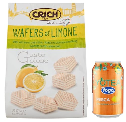 10er-Pack Crich Wafers con Crema al Limone,Waffel mit Zitronencreme,Süße Snack Kekse 250g Beutel + 1er-Pack Kostenlos Yoga Eistee Pfirsich 330ml Dose 10er-Pack Crich Wafers con Crema al Limone,Waffel mit Zitronencreme,Süße Snack Kekse 250g Beutel + 1er-Pack Kostenlos Yoga Eistee Pfirsich 330ml Dose von Rummo