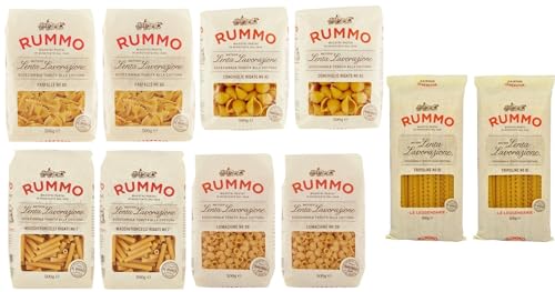 10er-Pack Testpaket Rummo Pasta Maccheroncelli - Farfalle - Conchiglie Rigate - Lumachine - Tripoline ,Italienische Nudeln aus Hartweizengrieß,Italienische Pasta 500g von Rummo