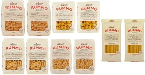 10er-Pack Testpaket Rummo Pasta Maccheroncelli - Fusilli - Conchiglie Rigate - Lumachine - Tripoline ,Italienische Nudeln aus Hartweizengrieß,Italienische Pasta 500g von Rummo