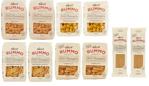 10er-Pack Testpaket Rummo Pasta Maccheroncelli - Fusilli - Conchiglie Rigate - Lumachine - Tripoline ,Italienische Nudeln aus Hartweizengrieß,Italienische Pasta 500g von Rummo