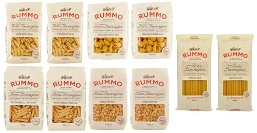 10er-Pack Testpaket Rummo Pasta Maccheroncelli - Penne Rigate - Conchiglie Rigate - Lumachine - Tripoline ,Italienische Nudeln aus Hartweizengrieß,Italienische Pasta 500g von Rummo