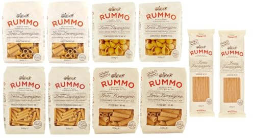 10er-Pack Testpaket Rummo Pasta Maccheroncelli - Rigatoni - Conchiglie Rigate - Lumachine - Tripoline ,Italienische Nudeln aus Hartweizengrieß,Italienische Pasta 500g von Rummo