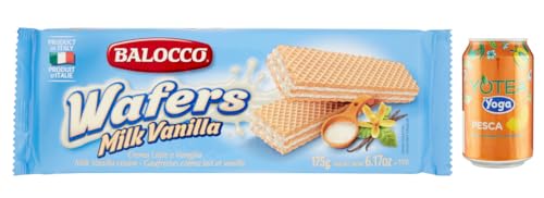 12er-Pack Balocco Wafer Milch und Vanille,Waffel mit Milchcreme und Vanillecreme,175g Snack + 1er-Pack Kostenlos Yoga Eistee Pfirsich 330ml Dose von Rummo