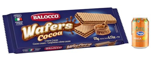 12er-Pack Balocco Wafer al Cacao,Waffel mit zwei Schichten Kakaocreme,175g Snack + 1er-Pack Kostenlos Yoga Eistee Pfirsich 330ml Dose von Rummo