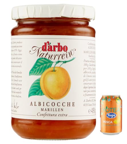 12er-Pack Darbo Marmelade Confettura Naturrein Albicocche,Aprikosenkonfitüre,450g Glas + 1er-Pack Kostenlos Yoga Eistee Pfirsich 330ml Dose von Rummo