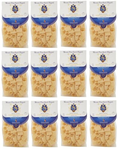 12er-Pack Pastificio Ferdinando II Mezzi Paccheri Rigati Pasta di Gragnano I.G.P.,Nudeln aus Hartweizengrieß 500g von Rummo