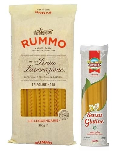 24er-Pack Rummo Pasta Tripoline N°81,Italienische Nudeln aus Hartweizengrieß,500g + 1er-Pack Kostenlos Divella Glutenfreie Pasta Spaghetti 400g von Rummo