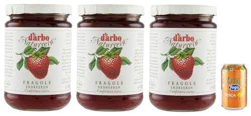 3er-Pack Darbo Marmelade Confettura Naturrein Fragole,Erdbeerkonfitüre,450g Glas + 1er-Pack Kostenlos Yoga Eistee Pfirsich 330ml Dose von Rummo