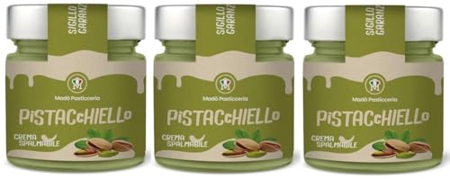 3er-Pack MADÒ PASTICCERIA Pistacchiello,Crema al Pistacchio Spalmabile Artigianale,Handwerkliche Streichfähige Creme mit Pistaziengeschmack 200g Glas von Rummo