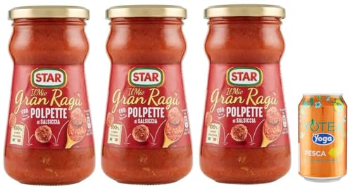 Rummo 3er-Pack Star Il Mio Gran Ragu' con Polpette di Salsiccia,Tomatensauce mit Schweinefleisch und Wurst Frikadellen,360g Glas + 1er-Pack Kostenlos Yoga Eistee Pfirsich 330ml Dose Rummo 3er-Pack Star Il Mio Gran Ragu' con Polpette di Salsiccia,Tomatensauce mit Schweinefleisch und Wurst Frikadellen,360g Glas + 1er-Pack Kostenlos Yoga Eistee Pfirsich 330ml Dose von Rummo