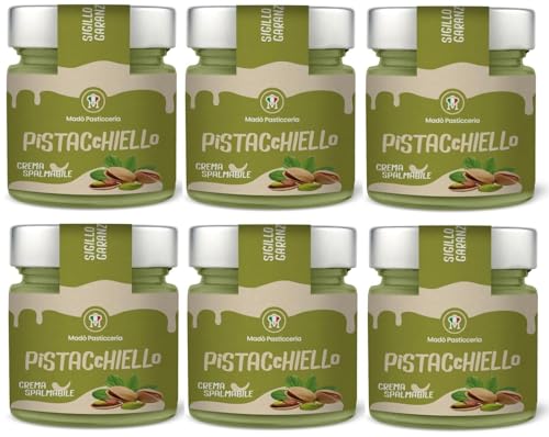 6er-Pack MADÒ PASTICCERIA Pistacchiello,Crema al Pistacchio Spalmabile Artigianale,Handwerkliche Streichfähige Creme mit Pistaziengeschmack 200g Glas von Rummo