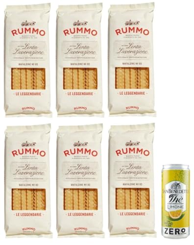 6er-Pack Rummo Pasta Mafaldine N°80,Italienische Nudeln aus Hartweizengrieß,500g + 1er-Pack Kostenlos San Benedetto Eistee mit Zitrone Ohne Zucker 330ml Dose von Rummo