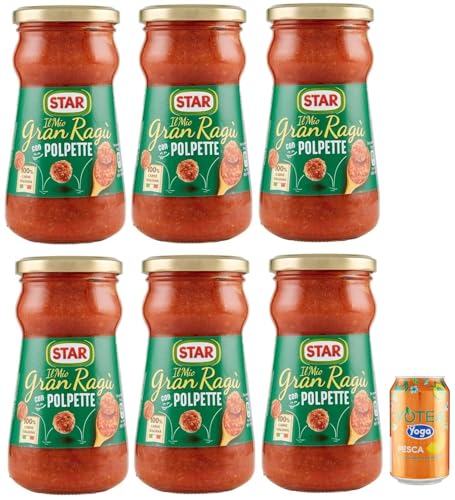 6er-Pack Star Il Mio Gran Ragu' con Polpette,Tomatensauce mit Schweinefleisch und Fleischbällchen,360g Glas + 1er-Pack Kostenlos Yoga Eistee Pfirsich 330ml Dose 6er-Pack Star Il Mio Gran Ragu' con Polpette,Tomatensauce mit Schweinefleisch und Fleischbällchen,360g Glas + 1er-Pack Kostenlos Yoga Eistee Pfirsich 330ml Dose von Rummo