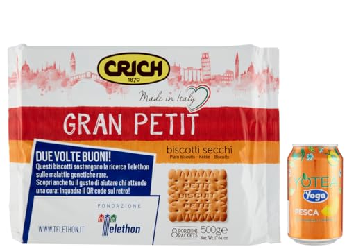 Rummo 9er-Pack Crich Kekse Gran Petit Biscotti Secchi,500g Packung,Jede Packung enthält 8 Einzelportionen + 1er-Pack Kostenlos Yoga Eistee Pfirsich 330ml Dose von Rummo