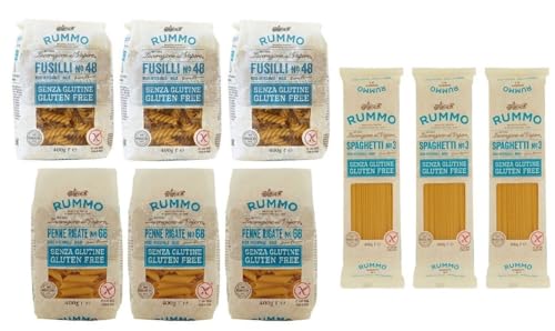 9er-Pack Testpaket Rummo Pasta Glutenfreie Spaghetti - Fusilli - Penne Rigate,Nudeln Senza Glutine 400g von Rummo