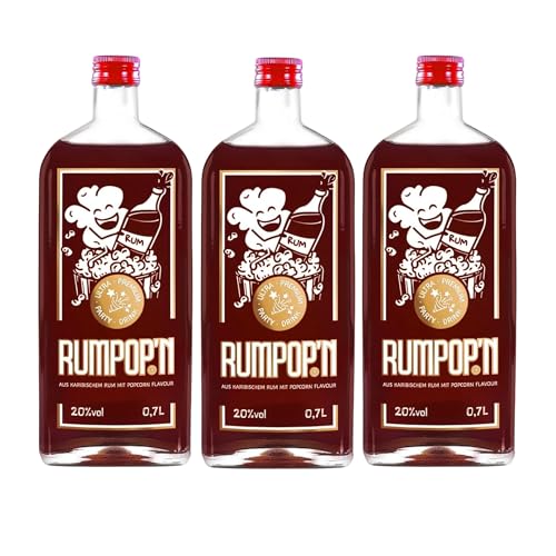 Rumpop'n 3x 700ml (20% Vol.) - Popcorn-Geschmack - Echter karibischer Rum, Original-Aromen aus Guyana, Barbados und Jamaika - glutenfrei, vegan, handgemacht von Rumpop´n