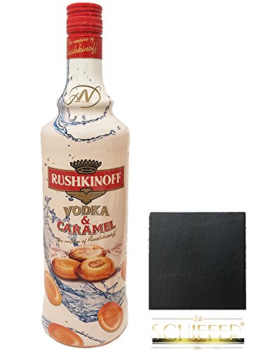 Rushkinoff Vodka & Caramel 0,7 Liter + 1 Schieferuntersetzer von Rushkinoff Vodka & Caramel 0,7 Liter