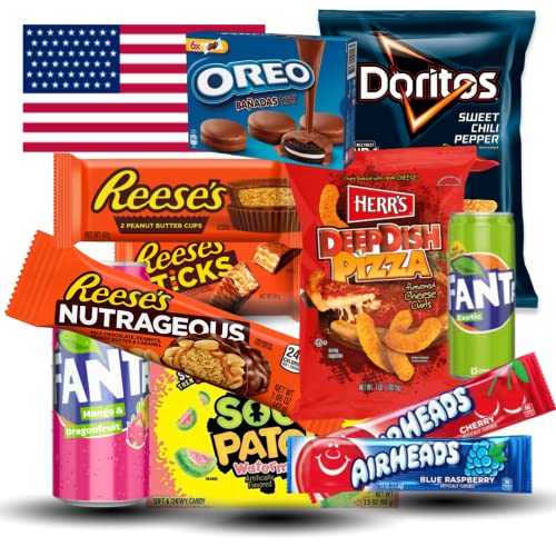 USA Süßigkeiten & Snack Box XXL | spannende Import Ware | bunte Mischung aus typischen amerikanischen Süßigkeiten & Snacks (Ohne Geschenkbox) von Russian-Box