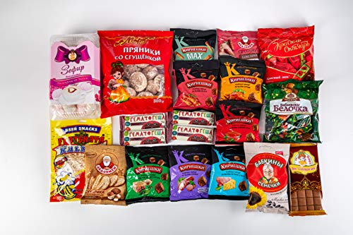 traditionelle russische Süßigkeiten und Knabbereien Schokolade Brotchips Weichkaramell 🍬 🍫 Geschenk Variation zum Kennenlernen von Spezialitäten aus Russland von Russian-Box