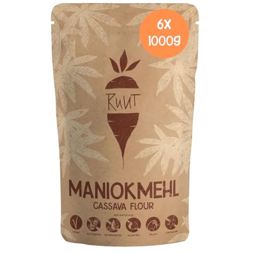 Ruut Maniokmehl aus Südamerika | 6 x 1kg Vorratspackung | Glutenfrei, Getreidefrei, Vegan, ohne Zusätze | Sportlich Aktiver Lebensstil, Paleo, AIP & Low-FODMAP geeignet von Ruut