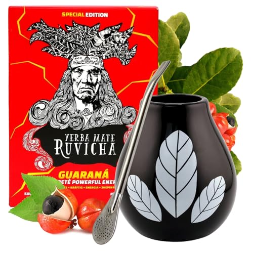 Yerba Mate-Tee Set●Paraguayisch Mate-Tee Ruvicha Guarana 500g●mit Guarana-Pulver und Extract●Keramik becher Luka Black 350ml mate tee tasse●Edeltahl trinkhalm Bombilla 19cm●Mate-Trinkgefäß Yerba Mate-Tee Set●Paraguayisch Mate-Tee Ruvicha Guarana 500g●mit Guarana-Pulver und Extract●Keramik becher Luka Black 350ml mate tee tasse●Edeltahl trinkhalm Bombilla 19cm●Mate-Trinkgefäß von Ruvicha