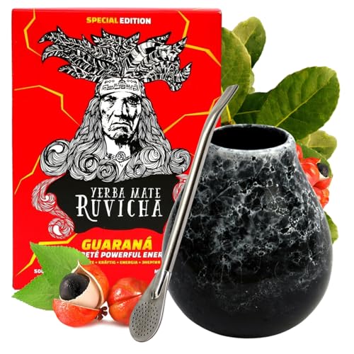 Yerba Mate-Tee Set●Paraguayisch Mate-Tee Ruvicha Guarana 500g●mit Guarana-Pulver und Extract●Keramik becher Marmol Dark 350ml mate tee tasse●Edeltahl trinkhalm Bombilla 19cm●Mate-Trinkgefäß Yerba Mate-Tee Set●Paraguayisch Mate-Tee Ruvicha Guarana 500g●mit Guarana-Pulver und Extract●Keramik becher Marmol Dark 350ml mate tee tasse●Edeltahl trinkhalm Bombilla 19cm●Mate-Trinkgefäß von Ruvicha