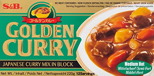 S&B Golden Curry mittelscharf – Japanische Gewürzmischung zur Zubereitung von Curry-Gerichten – 1 x 220 g von S&B