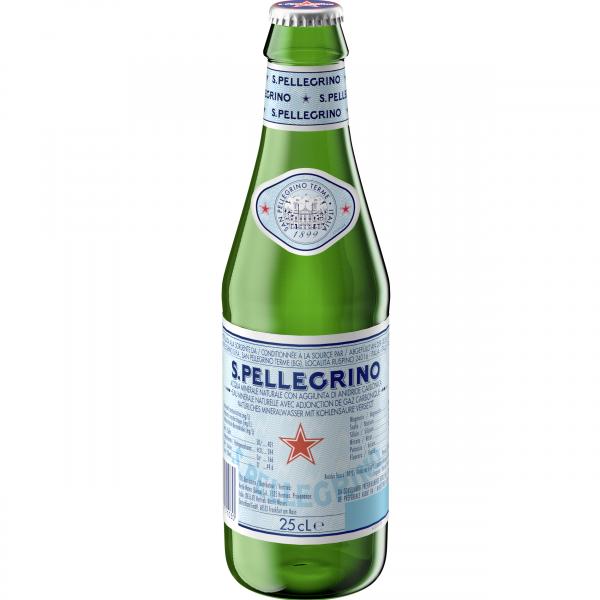San Pellegrino Mineralwasser natur mit Kohlensäure Glasflasche (Mehrweg) von S. Pellegrino