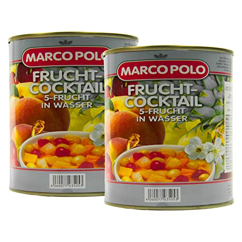 Food-United 5-Frucht-Cocktail in Wasser 2 Dosen Füllmenge 820g ATG 500g Birnen Pfirsiche Weintrauben Ananas Kirschen exotische Aromen harmonisch abgeschmeckt sorgfältig ausgewählt (2 Dosen) von S.Mile GmbH