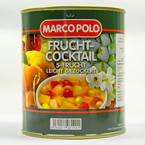 Food-United 5-Frucht-Cocktail leicht gezuckert 1 Dose Füllmenge 820g ATG 500g Birnen Pfirsiche Weintrauben Ananas Kirschen exotische Aromen harmonisch abgeschmeckt sorgfältig ausgewählt (1 Dose) von S.Mile GmbH