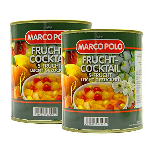 Food-United 5-Frucht-Cocktail leicht gezuckert 2 Dosen Füllmenge 820g ATG 500g Birnen Pfirsiche Weintrauben Ananas Kirschen exotische Aromen harmonisch abgeschmeckt sorgfältig ausgewählt (2 Dosen) von S.Mile GmbH