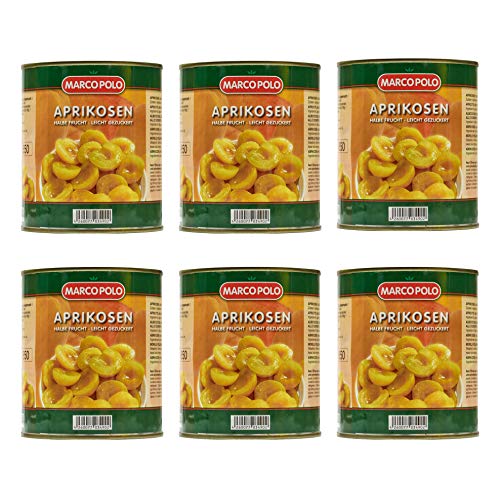Food-United APRIKOSEN-HÄLFTEN leicht gezuckert 6x Füllmenge 820g ATG 480g eingelegte Obst-Konserve-Dose für Aprikosen-Konfitüre-Marmelade-Joghurt-Torten-Kuchen küchenfertig von S.Mile GmbH