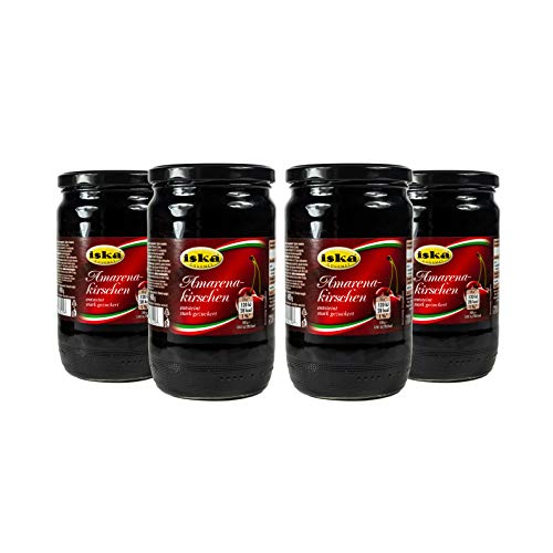 Food-United Amarena-Kirschen in Sirup 4 x Glas 890g Spezialität aus Italien ausgezeichnete Qualität Amarena Sauerkirschen entsteint kandiert einzigartiges Aroma vielfältig einsetzbar von S.Mile GmbH