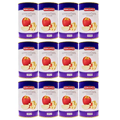 Food-United Dunst-Obst APFEL-WÜRFEL 12x Füllmenge 4,6KG ATG 4,05KG eingelegte Obst-Konserve für Apfel-Mus-Mark-Torten-Kuchen ohne Zuckerzusatz natürlich knackig spritzig-süß von S.Mile GmbH