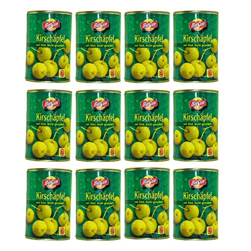 Food-United KIRSCH-APFEL-ÄPFEL mit Stiel 12 Dosen Füllmenge 425g ATG 213g eingelegte Obst-Konserve- Beerenäpfel-cherry-apple zum Dekorieren von Desserts Torten erfrischend von S.Mile GmbH