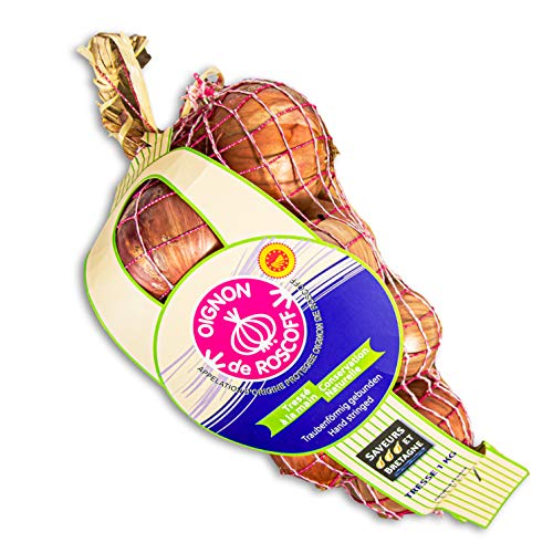 Food-United Roscoff Zwiebeln 1 kg AOP Oignon de Roscoff rose Frankreich mild aromatisch Edel-Zwiebel als Zopf Premium Qualität super Haltbarkeit hoher Gehalt an den Vitaminen A, B und C von S.Mile GmbH