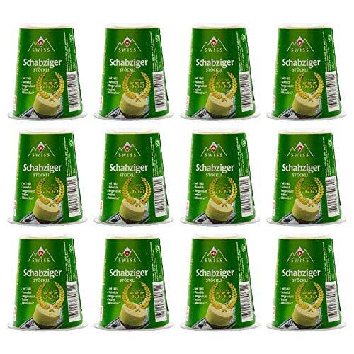 Food-United Schabziger Stöckli schweizer Käse g.U. 12x 100 g passend für Pasta & Pizza am Stück Kräuterkäse grüner Schotterkäse Stötzle würzig aromatisch von S.Mile GmbH