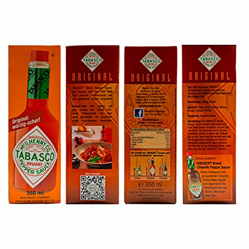 Food-United Tabasco Pepper Sauce Soße 12 Glasflaschen 350ml original fruchtig scharf nur 3 natürliche Zutaten keine Konservierungsstoffe ohne zusätzliche Aromen 3 Jahre in Holzfässern gereift von S.Mile GmbH